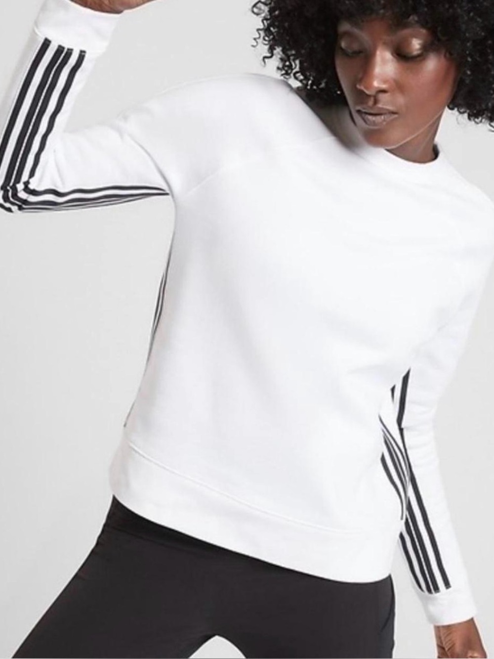 Athleta Women’s White Crewneck Sweatshirt with Black Stripe Detail